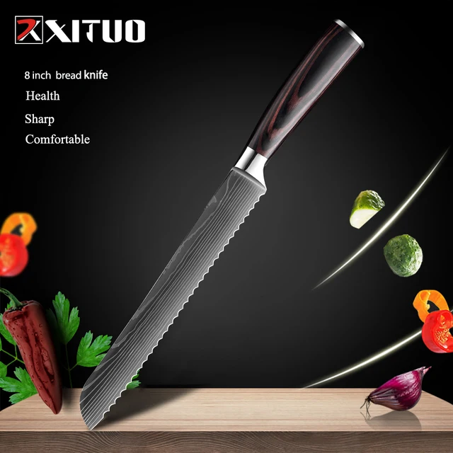 XITUO Chef knife 1-10 Pcs Set Kitchen Knives Laser Damascus Pattern Sharp Japanese Santoku Knife Cleaver Slicing Utility Knife 8 in bread