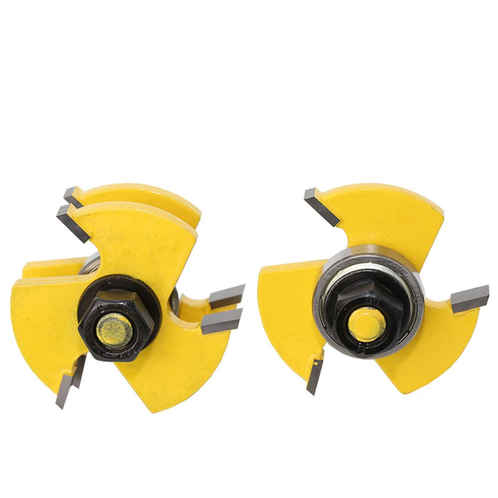 2pcs 1/4 Inch Shank Router Bit T Shape Tongue And Groove Set 3 Teeth Adjustable Wood Milling Cutter for Wood Corner Polishing