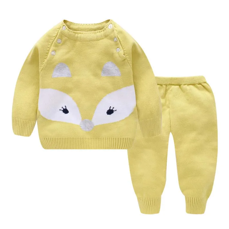 Осенне-зимний комплект для маленьких мальчиков и девочек, Хлопковый вязаный кардиган, свитер, детская одежда, теплые штаны для малышей, Одежда для новорожденных