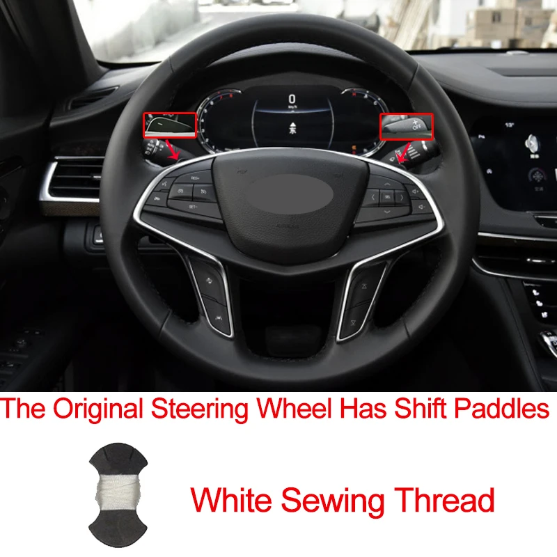 Shift paddle white Ручное шитье чехол рулевого колеса автомобиля Volant Оплетка на руль для Cadillac CT6- XT5 - Название цвета: Shift paddle white