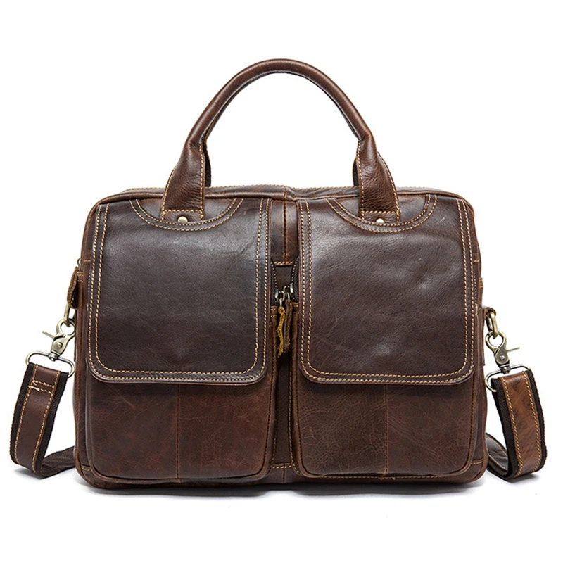 

AUAU-Men's Leather Briefcase Leather Office Laptop Bag Casual Business Bag