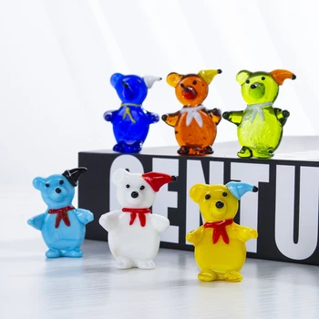

H&D 6pcs Glass Miniature Collectible Bears Sculpture Hand Blown Animal Art Figurines Home Dollhouse Decor Novelty Gift for Kids
