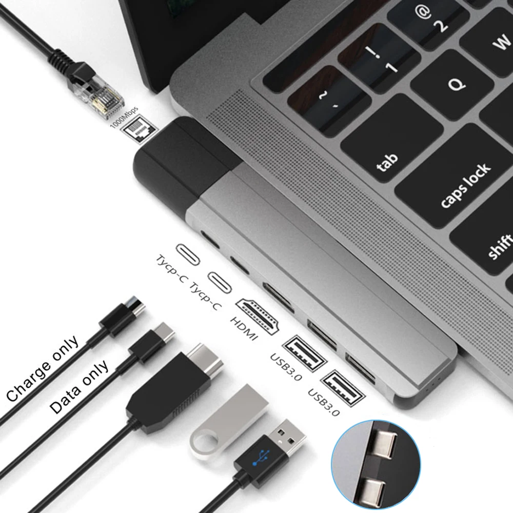 USB C концентратор HDMI 1000 м Ethernet Rj45 адаптер с PD блок питания 3,0 порт type C док-станция для MacBook Pro/Macbook Air USB-C