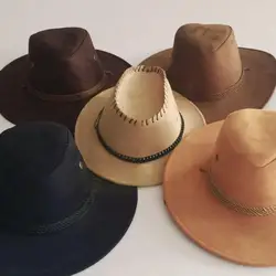 Velvet Hats Men's Large-edge Skin Velvet Western Cowboy Caps Rope Stereotyped Hat Cowboy Rider Holiday Jazz Costume Party Hat