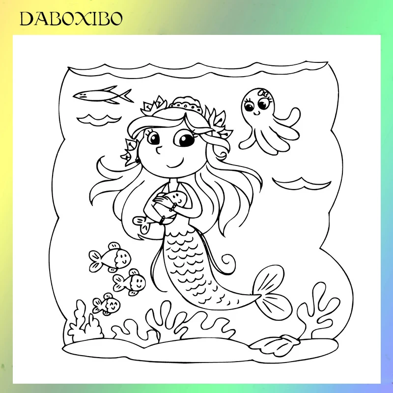 

DABOXIBO Girl In Fish Tank Clear Stamps For DIY Scrapbooking/Card Making/Photo Album Silicone Decorative Crafts 13x13