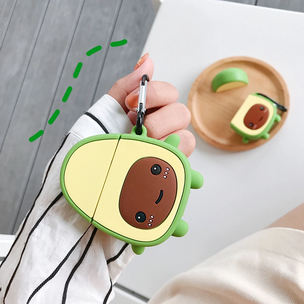 

Cute 3D fresh Avocado Bluetooth Wireless Earphone Case For Apple AirPods Silicone Headphones Case for Air pods 2 Box with hook