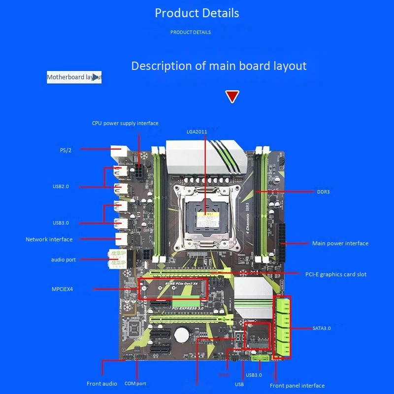 X99 LGA2011-V3 High Speed Module 4 Channel DDR3 Motherboard Desktop Computer System Board Mainboard with E5 2678 V3 CPU,2 x 16GB