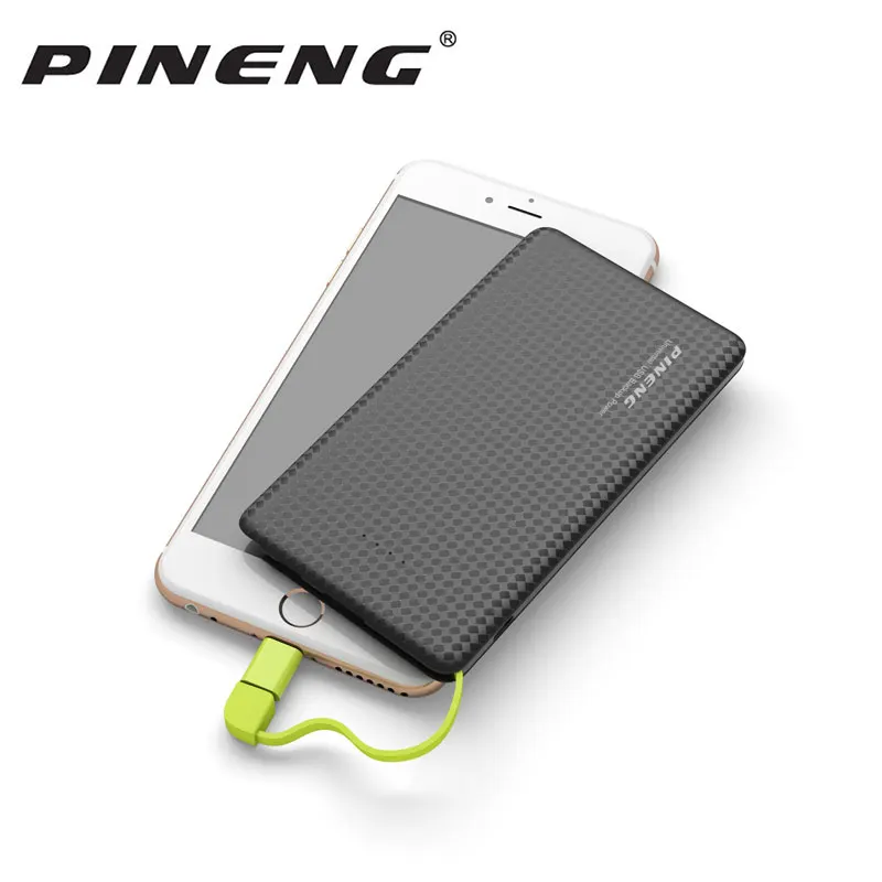 PINENG PN-952 10000mAh power Bank встроенный зарядный кабель Внешний аккумулятор вибрирующий переключатель USB питания