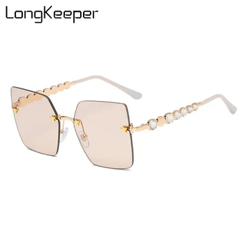 

2020 Vintage Fashion Oversized Rimless Sunglasses Women Luxury Brand Design Diamond Square Sun Glasses Ladies Crystal Eyewear