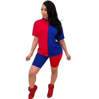 

Color Block Splice Two Piece Set Summer Clothes for Women Tracksuit T-shirt Top Shorts 2 Pcs Outfits Matching Sets Lounge Wear