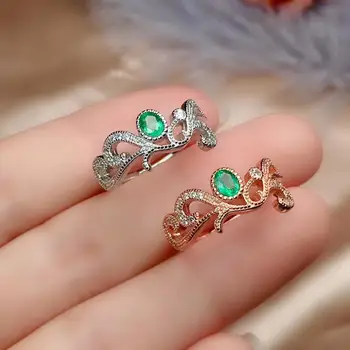 

100% Natural And Real Emerald Ring Gemstone Wedding Engagement Rings for Women Fine Jewelry Gift Wholesale