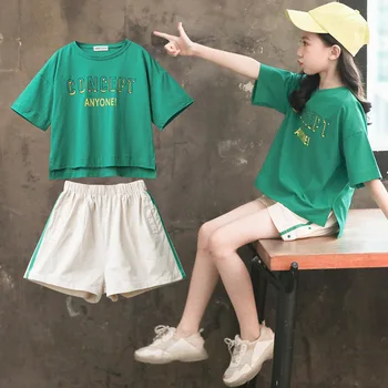 

Girls Clothing Set 2020 Summer 2 Pcs Suit Children Sets Girls Clothes Suit Casual Short Sleeve T-shirt + Shorts 4 6 8 10 12 14Y
