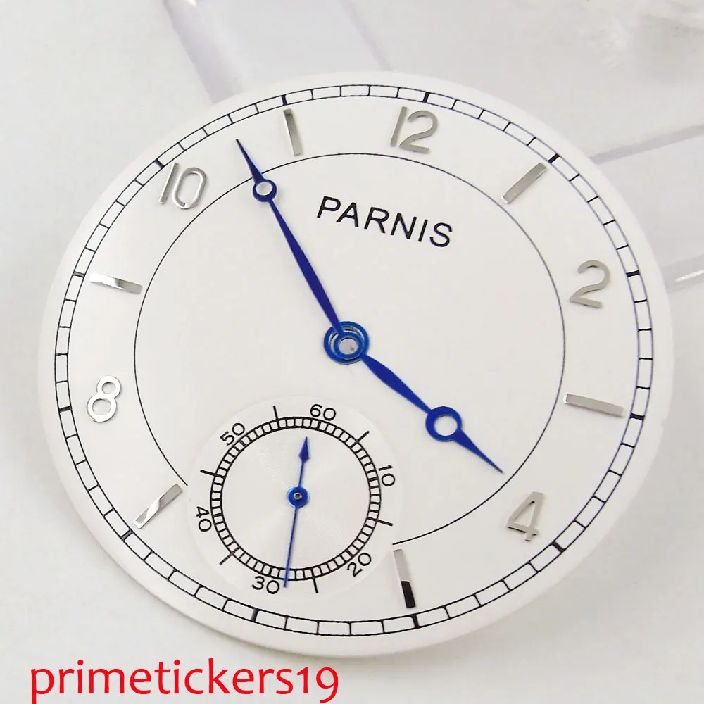 

38.9mm PARNIS white watch dial + blue hands fit for ETA 6498 hand winding movement