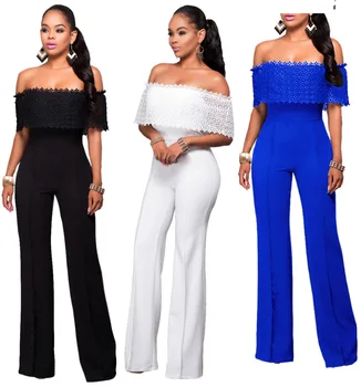 

Summer Off the Shoulder Female Jumpsuits 2020 Fashion Solid Color Slim Straight Workplace Womens Elegant Rompers Long Pants