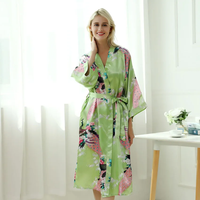 Женские сексуальные костюмы японское кимоно юката платье с поясом атласный Шелковый Кардиган пижамы женский Гладкий банный халат платье - Цвет: Green