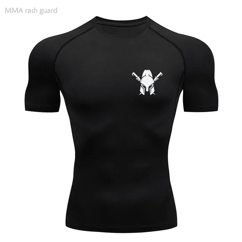 

Man Summer Gym Workout T-shirt short sleeve shirt Black Running T-shirt Quick dry Compression MMA Bodybuilding Sports shirts Men