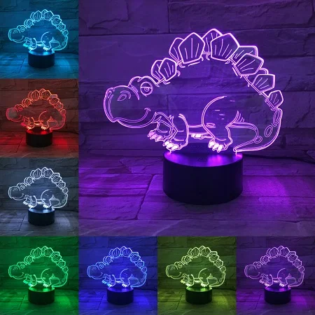 VCity Dinosaur 3D Lamp Spinosaurus Stegosaur Pterosaur Muliticolor Nightlight Amazing Visualization Optical Boy's Birthday Gift - Испускаемый цвет: E