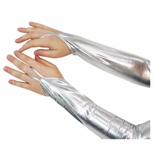 Топ!-1 пара Гламурные перчатки для рук Готический влажный вид блестящие металлические перчатки без пальцев Клубная одежда костюм, серебро