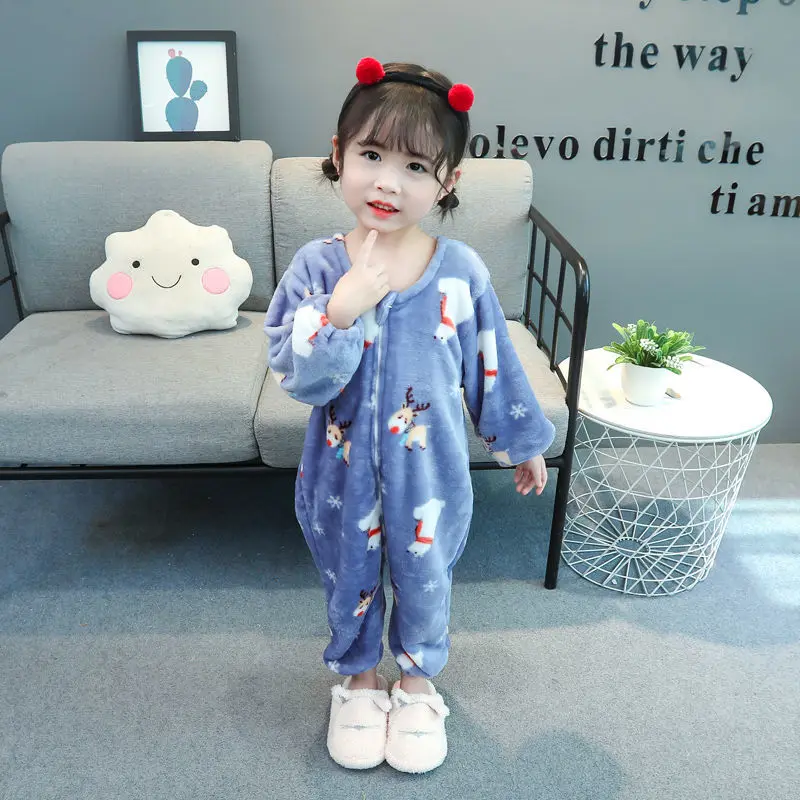 Winter Flannel Soft Warm Pajamas Animal Cartoon Boys Jumpsuit Pyjamas for Girls Kids Unisex Sleepwear Home Service