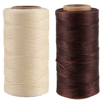 

Promotion! 2x 260M 150D 1MM Leather Sewing Waxed Wax Thread Hand Needle Cord Craft DIY New Color:Cream-Coloured & Light Brown