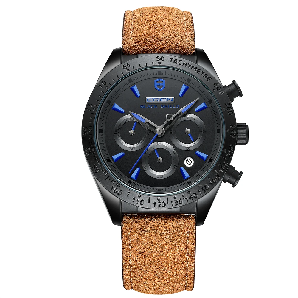 2022 Ever Move Men's Sports Chronograph  Luxury Literal Business Style Multifunctional Leather Real Nail Quartz Watch