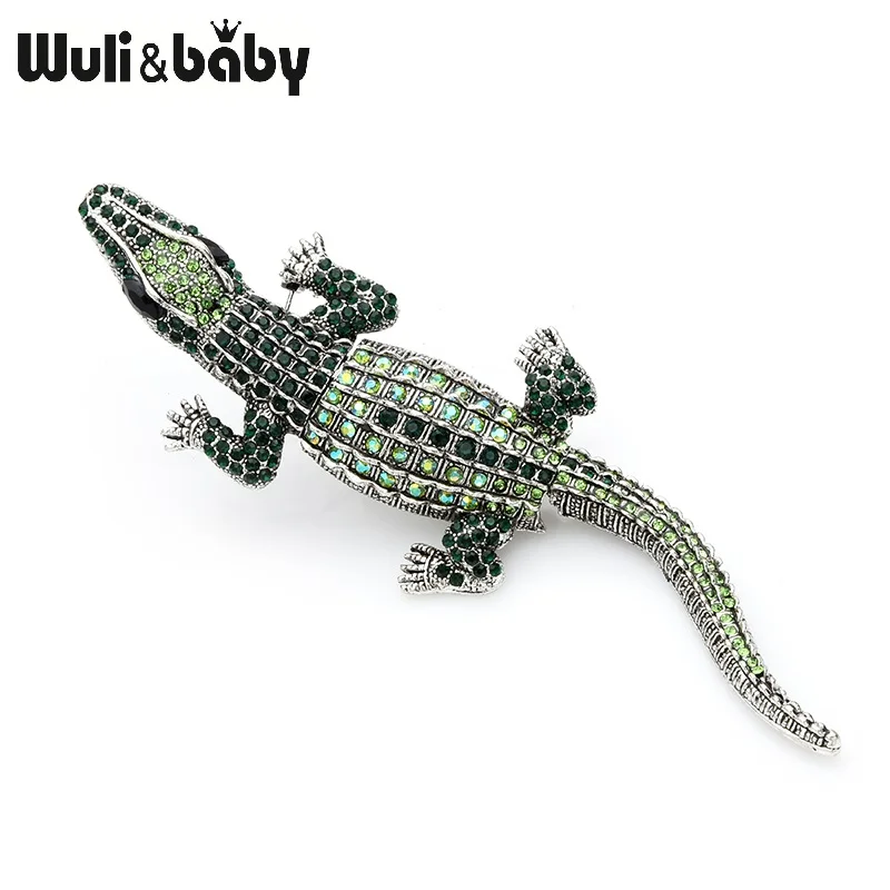 

Wuli&baby Green Blue Rhinestone Crocodile Brooches Women Men Big Alloy Animal Banquet Brooch Pins Gifts