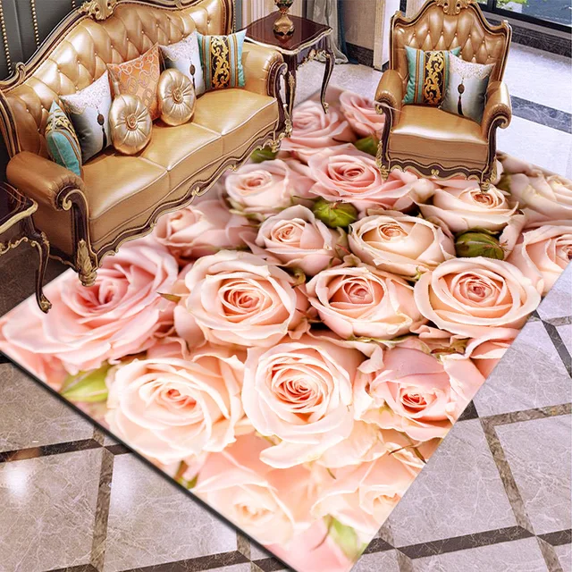 Valentine's Day Series Rose 3D Printing Carpets for Living room Bedroom Area Rugs Hallway Doormat Bathroom Kitchen Anti-Slip Mat 1