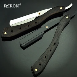 RIRON Men'S Stainless Steel Straight Razors With Wooden Handle Old-Fashioned Manual Shave Knife Facial Beard Cleaning Tool