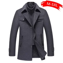 Мужское повседневное пальто, зимнее шерстяное пальто, мужское Новое высококачественное однотонное Простое Шерстяное Пальто, мужское серое пальто