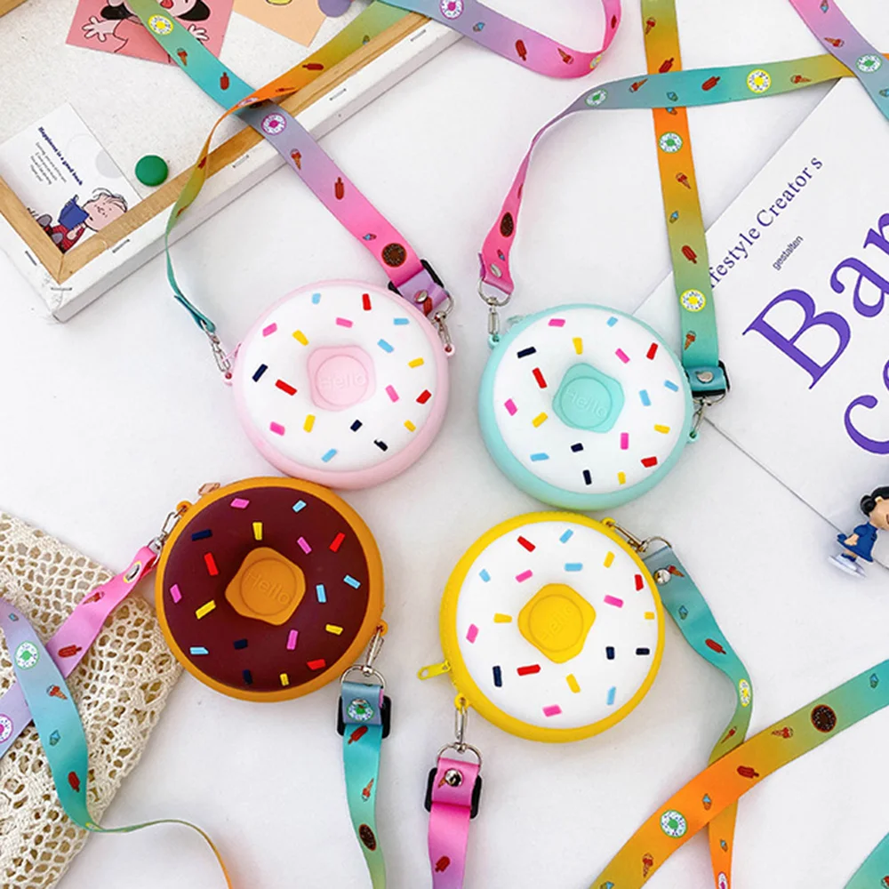 Bolsa bonita de Donut para niños, monedero para niños, bandolera de silicona para niños, bolso de hombro tipo bandolera