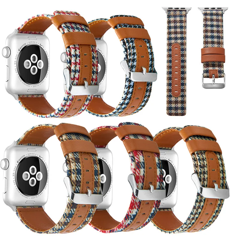 Leather Strap for Apple Watch Band 40mm 38mm 44mm 42mm Canvas Fabric Watch Band Bracelet for iwatch Series 654321se Band