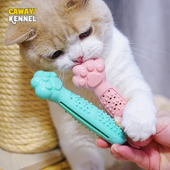 

CAWAYI KENNEL Cute Pet Cats Chew Bite Toys Cat Foot Shape Cleaning Teeth Toys for Cats Toothbrush Relieve Anxiety Pet Supplies