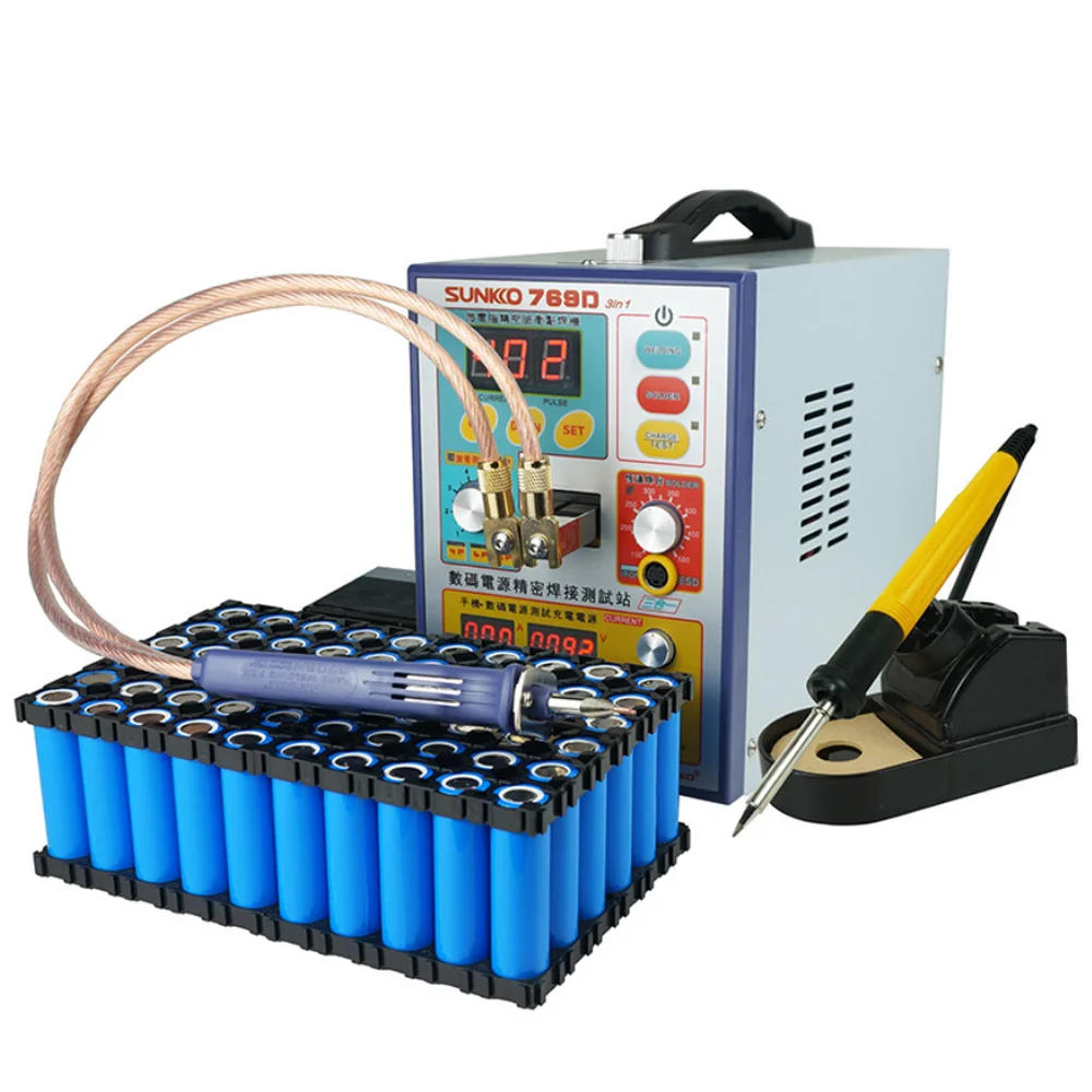 SUNKKO769D Battery Spot Welding Machine 18650 Lithium Battery Assembly Solder Battery Charging Test All-in-one Machine sunkko 788h usb battery spot welding machine led light lithium battery test usb charging 18650 battery pack welding