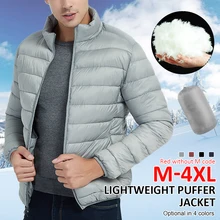 Men's Ultrathin Down Jacket Winter Warm Zip Puffer Warm Jacket Down Cotton Slim Coat Long Sleeve for Travel Hiking Packable