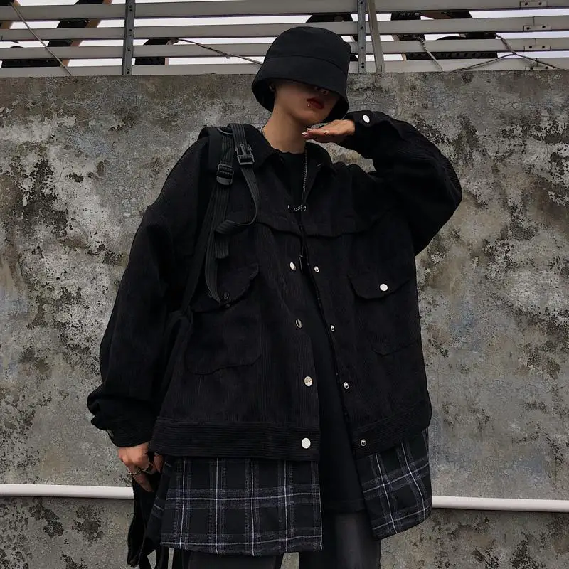 Neploe Вельветовая клетчатая Лоскутная куртка осень зима корейский Harajuku поддельный Двухсекционный жакет для женщин и мужчин повседневная верхняя одежда 55778