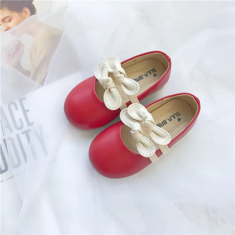 Кожаная обувь для девочек; Новинка; сезон весна-осень; обувь принцессы для девочек; детская обувь на мягкой подошве; черные тонкие туфли; обувь для малышей с бантом - Цвет: red