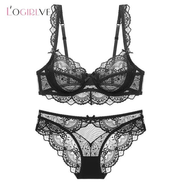 Logirlve New Ultrathin Bra Brassiere Sexy Underwear Plus Size D E Cup Embroidery Women Lingerie White Lace Bras Hollow out 5