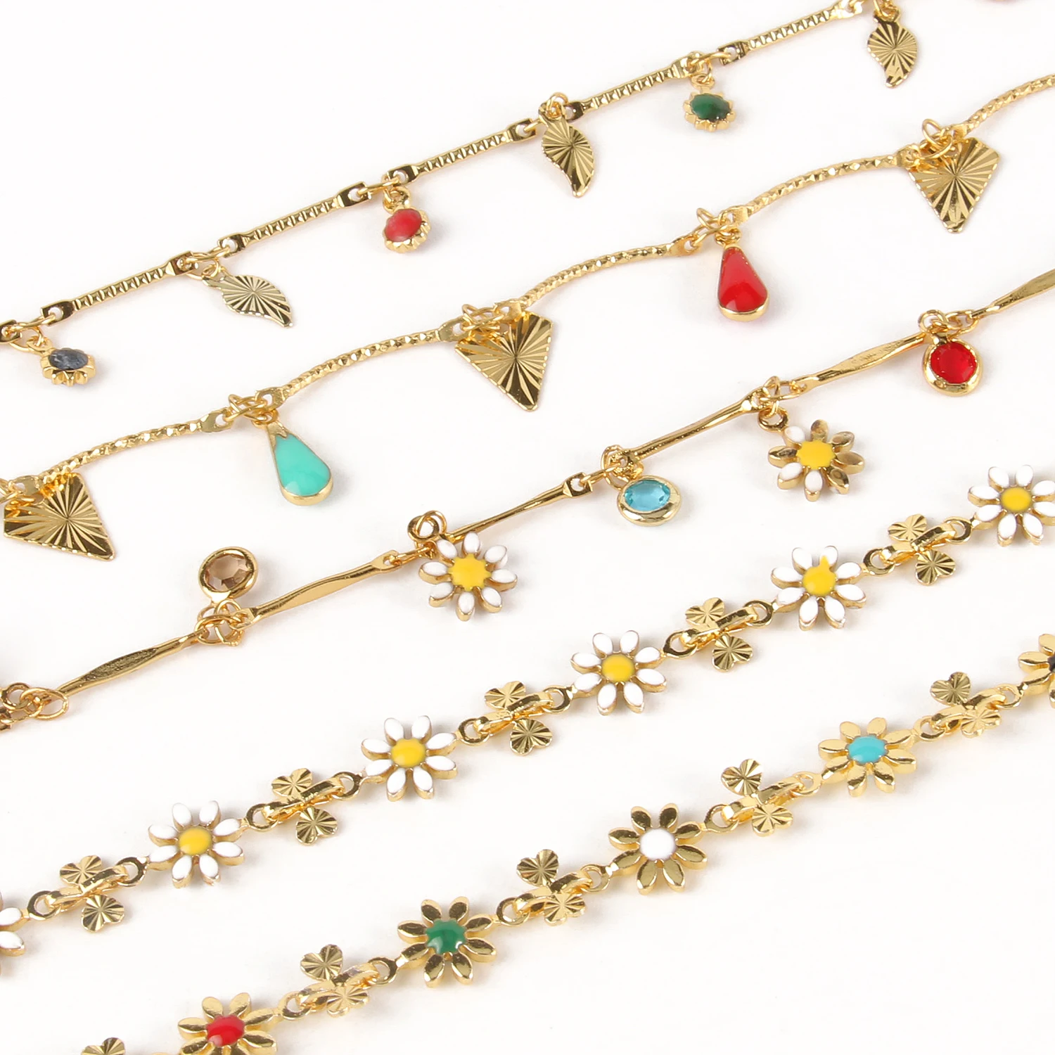 1M Stainless Steel Enamel Daisy Flower Chain Colorful Gold Chains for DIY Anklet Bracelet Necklaces Jewelry Making Supplies