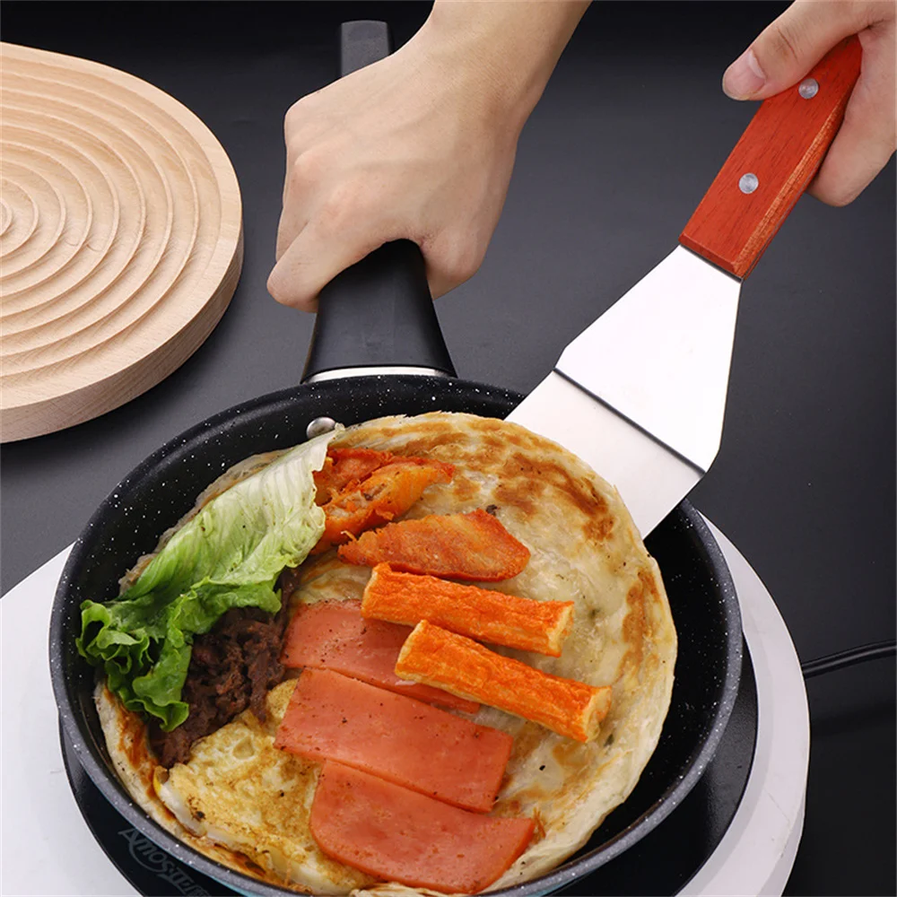 Metal Spatula For Cast Iron Skillet Stainless Steel Grill Spatula Slotted Turner Fish With Wood Handle