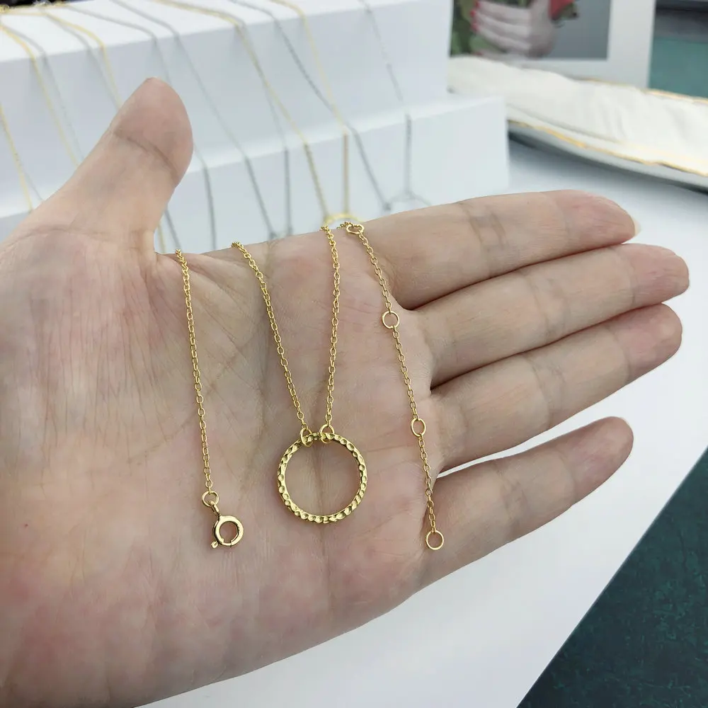 MOBUY 14K Gold Plated 925 Sterling Silver Necklace For Women Hammer Pattern Pendant Fine Jewelry Choker Chain Women's Jewellery - Image 4