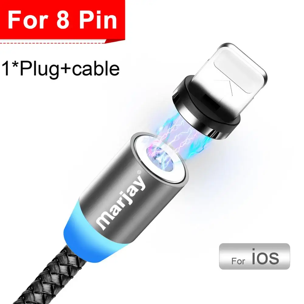 Marjay, магнитная зарядка зарядное устройство, магнитный кабель Micro USB кабель для iPhone, samsung, Android, быстрая зарядка, магнит, usb type-C кабель, шнур для мобильного телефона, провод - Цвет: Gray For iphone