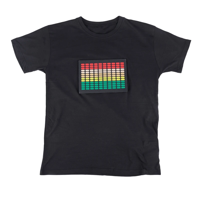 Новая мужская звуковая активированная светодиодная футболка светильник мигающий рок диско эквалайзер с коротким рукавом светодиодная футболка M