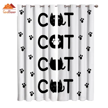 

Cut Cartoon Black Cat Claw Window Curtains Living Room Outdoor Fabric Drapes Curtain Home Decor