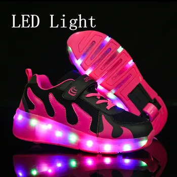 

Blue Pink White Fashion Girls Boys LED Light Roller Skate Shoes For Children Kids Sneakers With Wheels One wheels