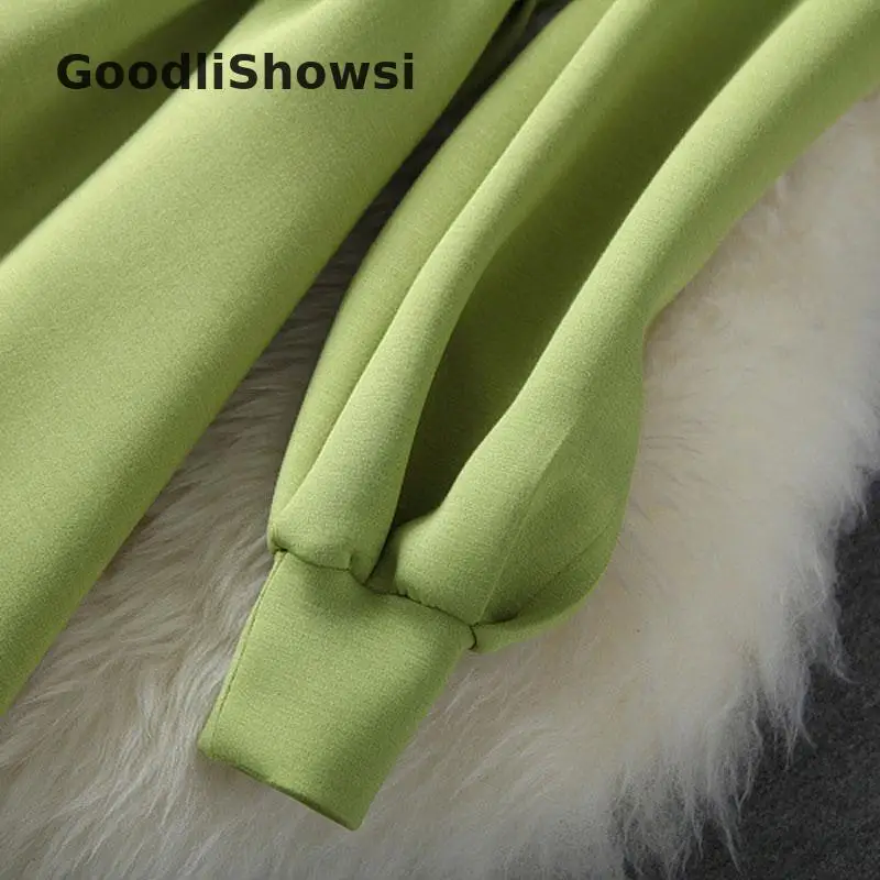 GoodliShowsi Зимние Модные теплые космические хлопковые платья оливково-зеленого цвета со стоячим воротником на молнии с длинным рукавом простые женские трапециевидные платья