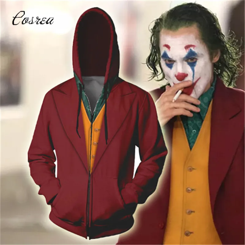 The Joker Origin Movie Cosplay Joaquin Phoenix Costume Joker Hoodie Sweatshirt Coat Men Female Joker Costume