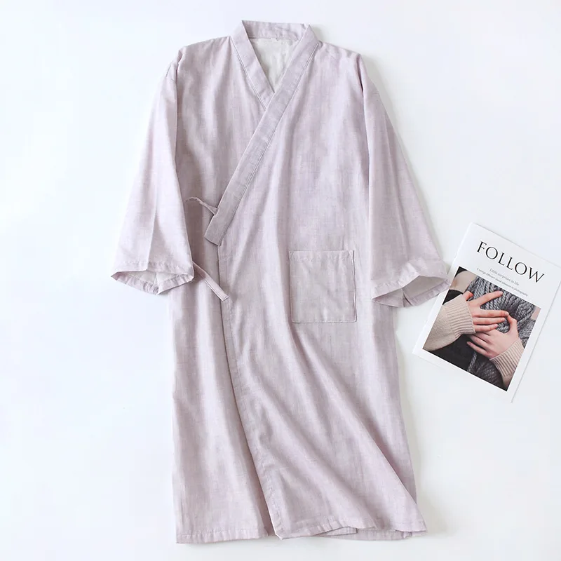 Новая парная Ночная рубашка хлопок Марлевое нижнее белье кимоно халат тонкий три четверти размера плюс длинный ночной халат свободная одноцветная Пижама