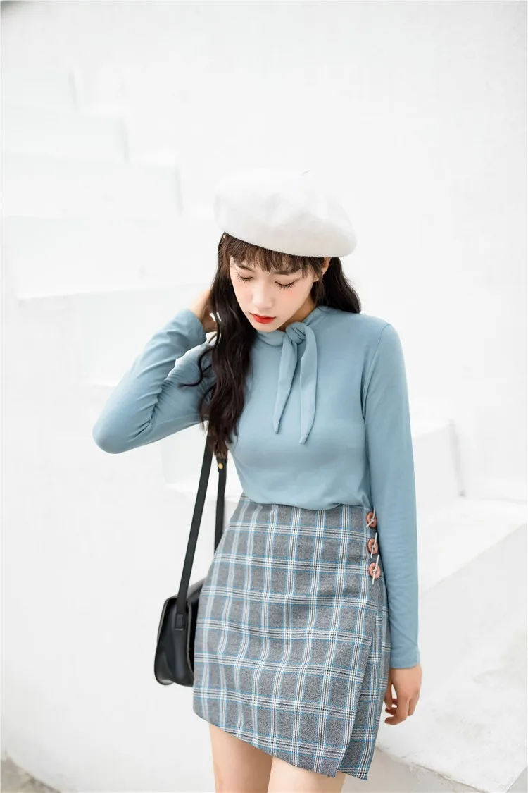 Осенние юбки женские harajuku с высокой талией Kawaii клетчатые юбки женские большие размеры Асимметричная мини-юбка jupe femme