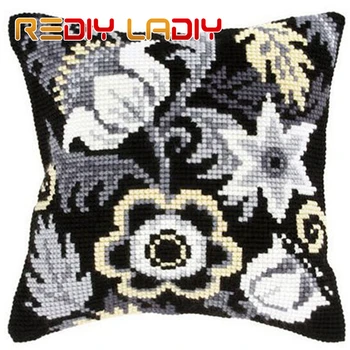 

Cross Stitch Cushion White Flowers Make Your Own Pillow Chunky Cross Stitch Kits Pre-Printed Canvas Acrylic Yarn Pillow Case