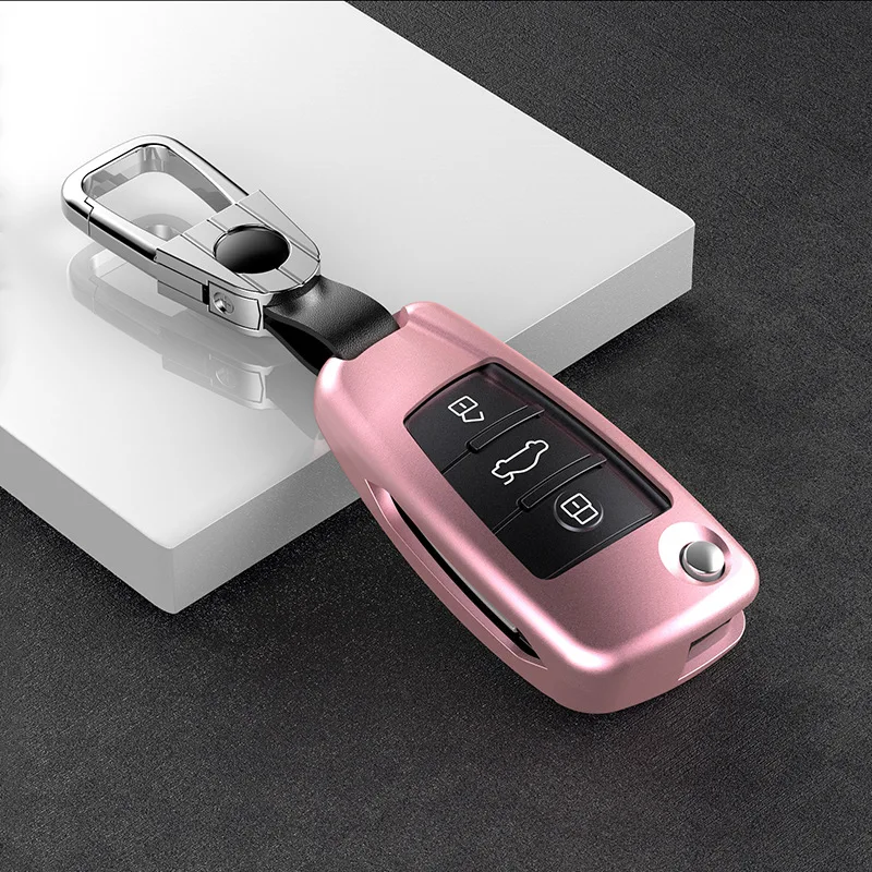 Алюминиевый AlloyCar ключ чехол для Audi C6 A7 A8 R8 A1 A3 A4 A5 Q7 4F RS3 Q3 TT3Button для ключей, корпус для автомобильного ключа брелка - Название цвета: silver-pink